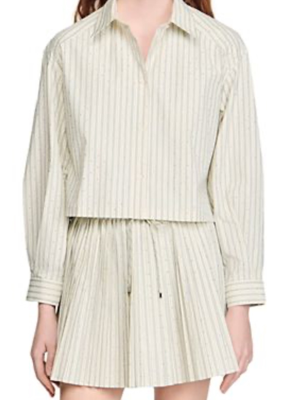Sandro Striped Rhinestone Shirt and skirt in ecru/beige